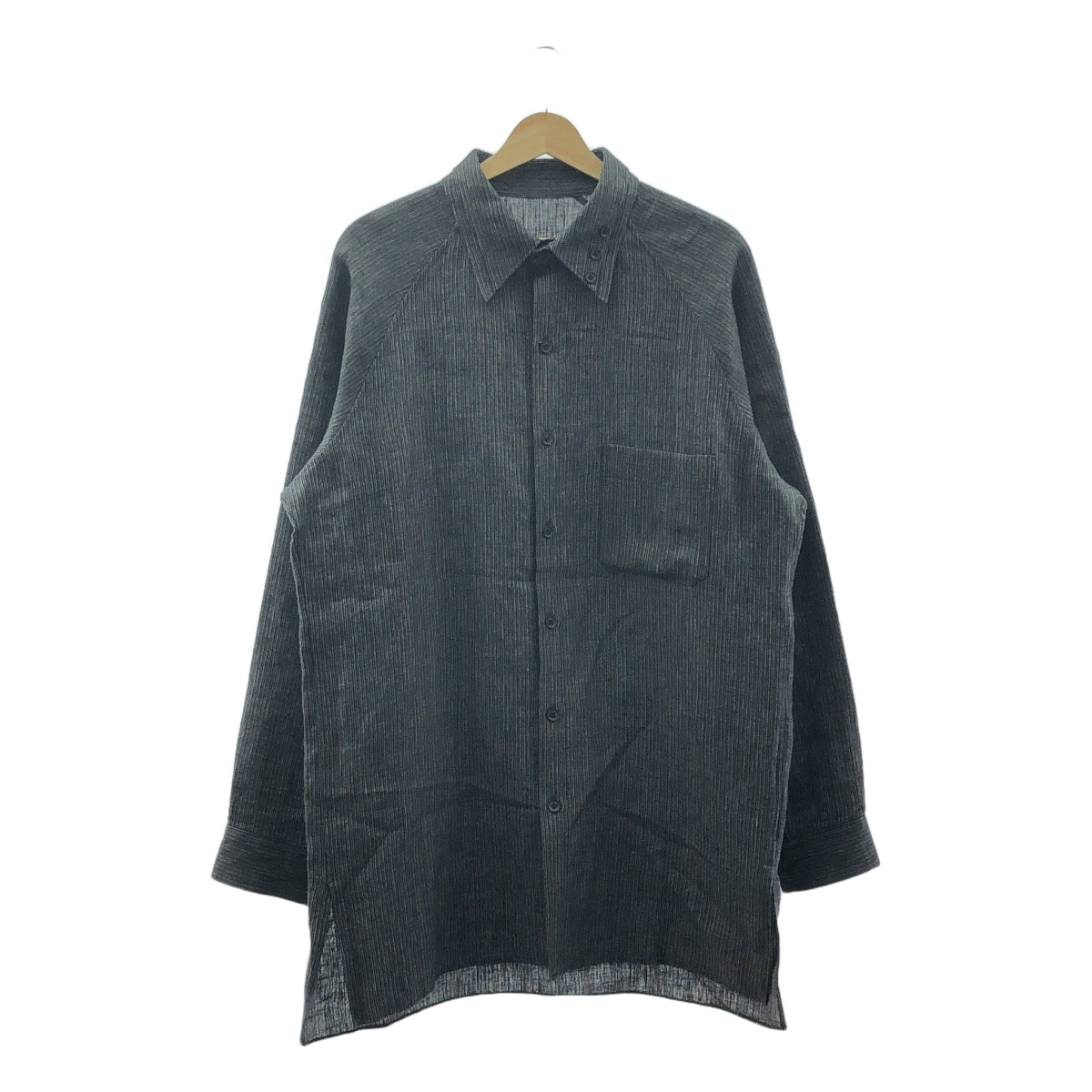 YOHJI YAMAMOTO POUR HOMME / 요우지야마모토풀 옴므 | 2024SS | Double Collar Decorative Button Blouse / 헴프 선염 스트라이프 셔츠 | 2 | 남성