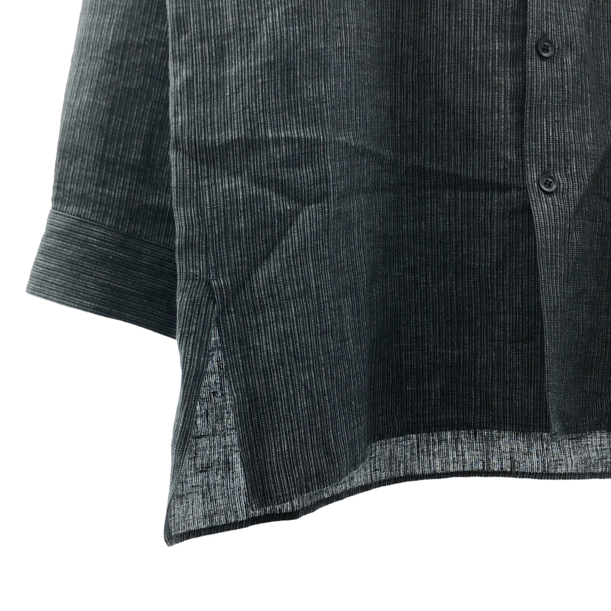 YOHJI YAMAMOTO POUR HOMME / 요우지야마모토풀 옴므 | 2024SS | Double Collar Decorative Button Blouse / 헴프 선염 스트라이프 셔츠 | 2 | 남성