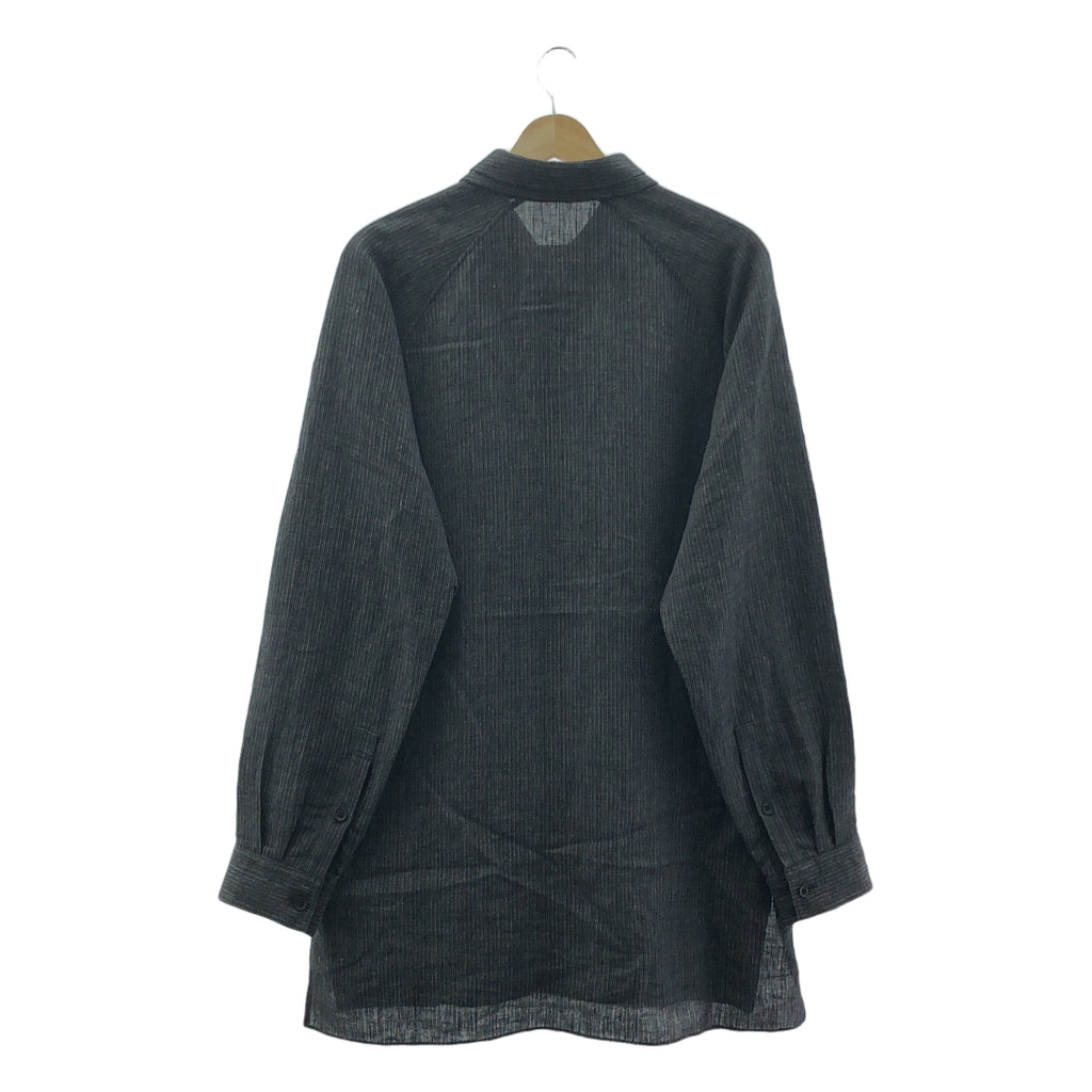 YOHJI YAMAMOTO POUR HOMME / 요우지야마모토풀 옴므 | 2024SS | Double Collar Decorative Button Blouse / 헴프 선염 스트라이프 셔츠 | 2 | 남성