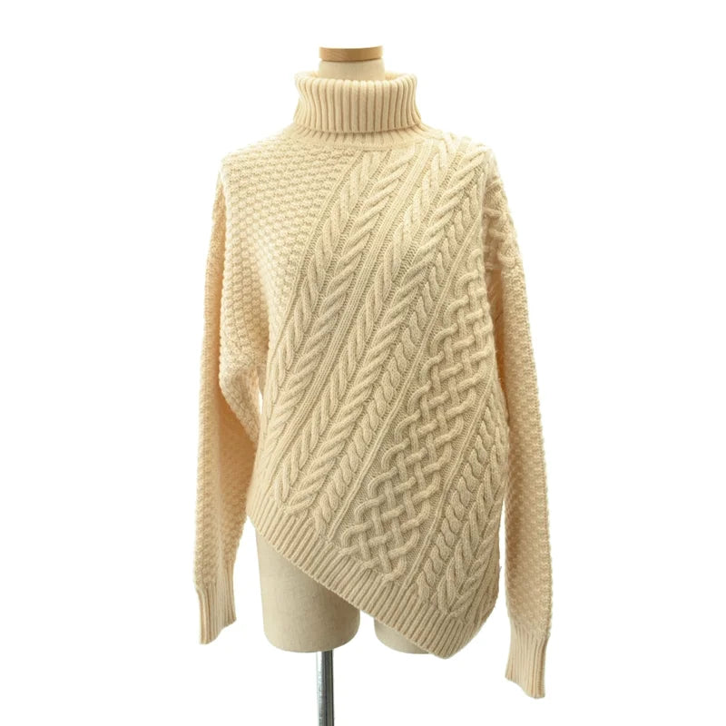 6(ROKU) BEAUTY&YOUTH / ロクビューティーアンドユース | WOOL CASHMERE CABLE TURTLE NECK KNIT / ウール カシミヤ アシンメトリー ニット セーター | F | レディース