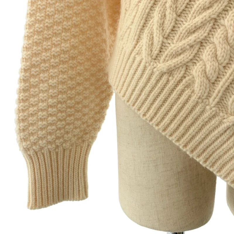 6(ROKU) BEAUTY&YOUTH / ロクビューティーアンドユース | WOOL CASHMERE CABLE TURTLE NECK KNIT / ウール カシミヤ アシンメトリー ニット セーター | F | レディース