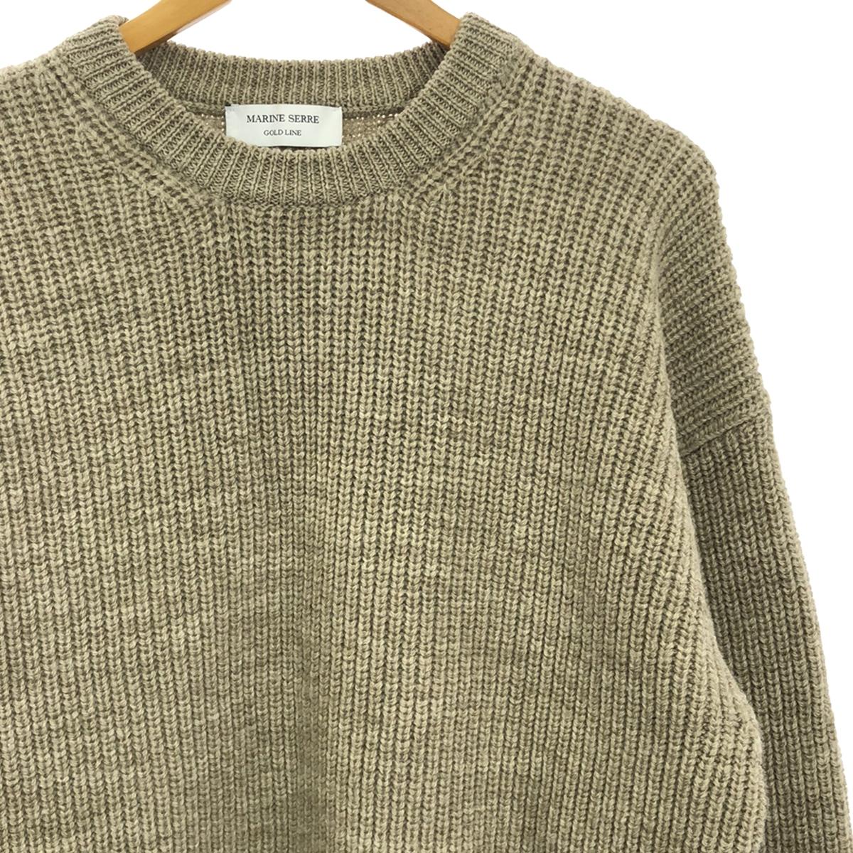 【美品】  MARINE SERRE / マリーンセル | GOLD LINE / バックロゴ クルーネック ニット プルオーバー | L | ベージュ系 | メンズ