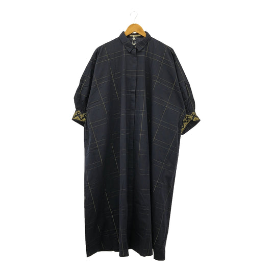 [New] Spick and Span | 2022SS | ne Quittez pas Poplin Check EMB Shirt Dress | F | Navy | Women's