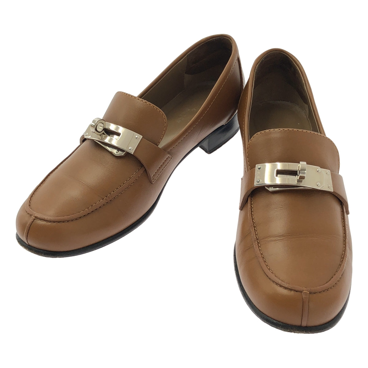 【미품】 HERMES / 헤르메스 | Destin / 데스탄 가죽 켈리 버클 로고 로퍼 가죽 신발 | 36 | 브라운 | 여성