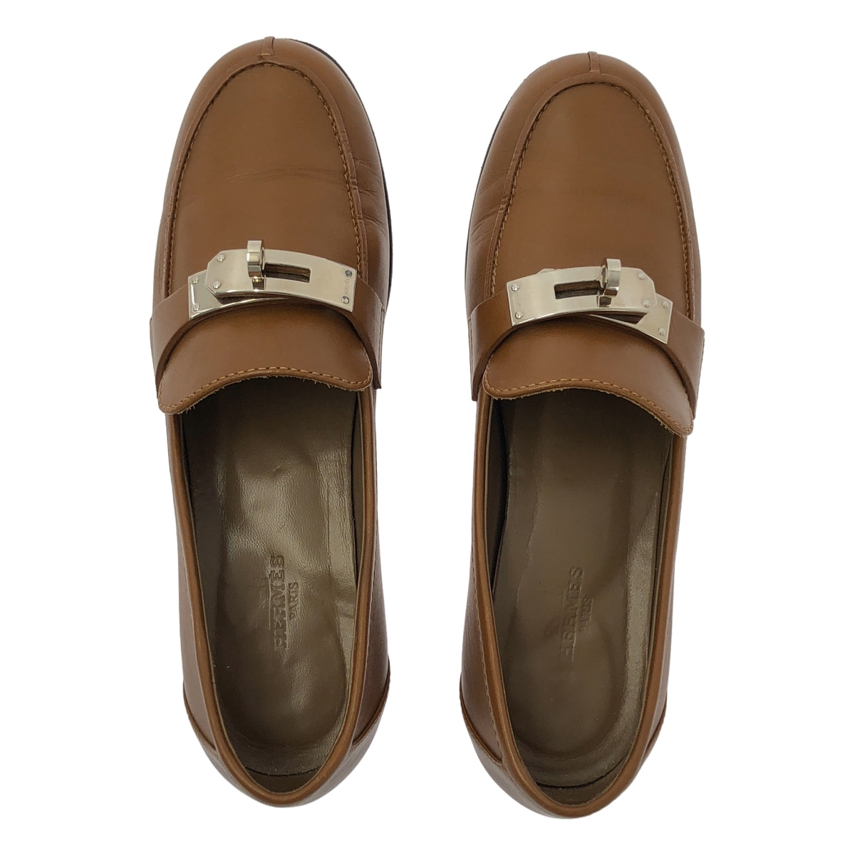 【미품】 HERMES / 헤르메스 | Destin / 데스탄 가죽 켈리 버클 로고 로퍼 가죽 신발 | 36 | 브라운 | 여성