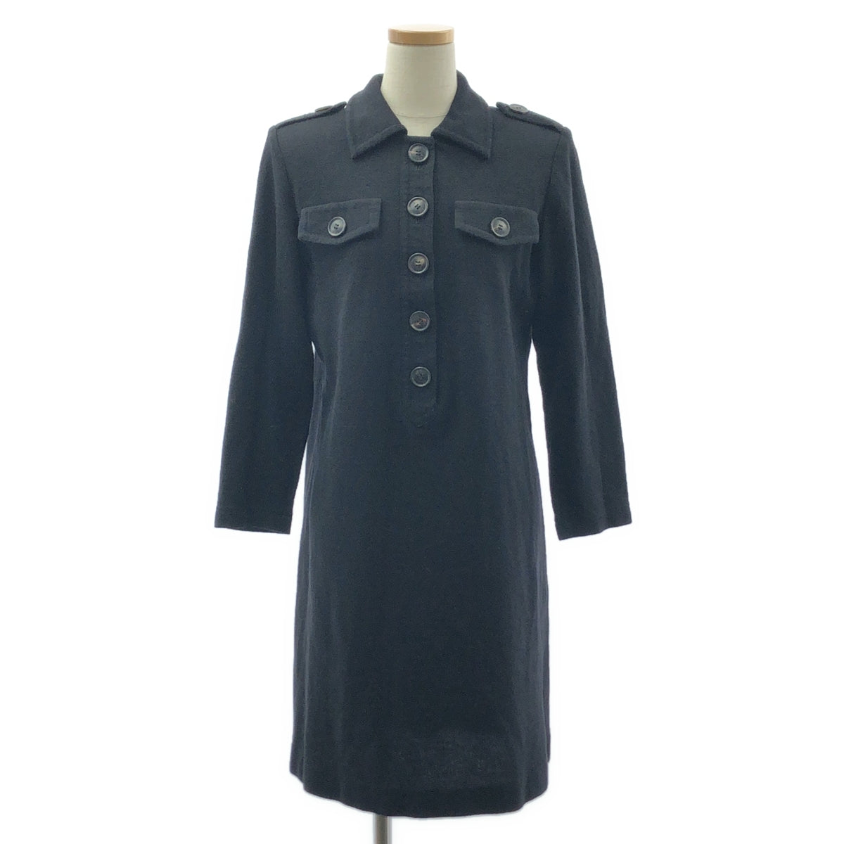 伊夫聖羅蘭 | 羊毛標誌紐扣軍裝雙口袋洋裝 | M碼 | 黑色 | 女款