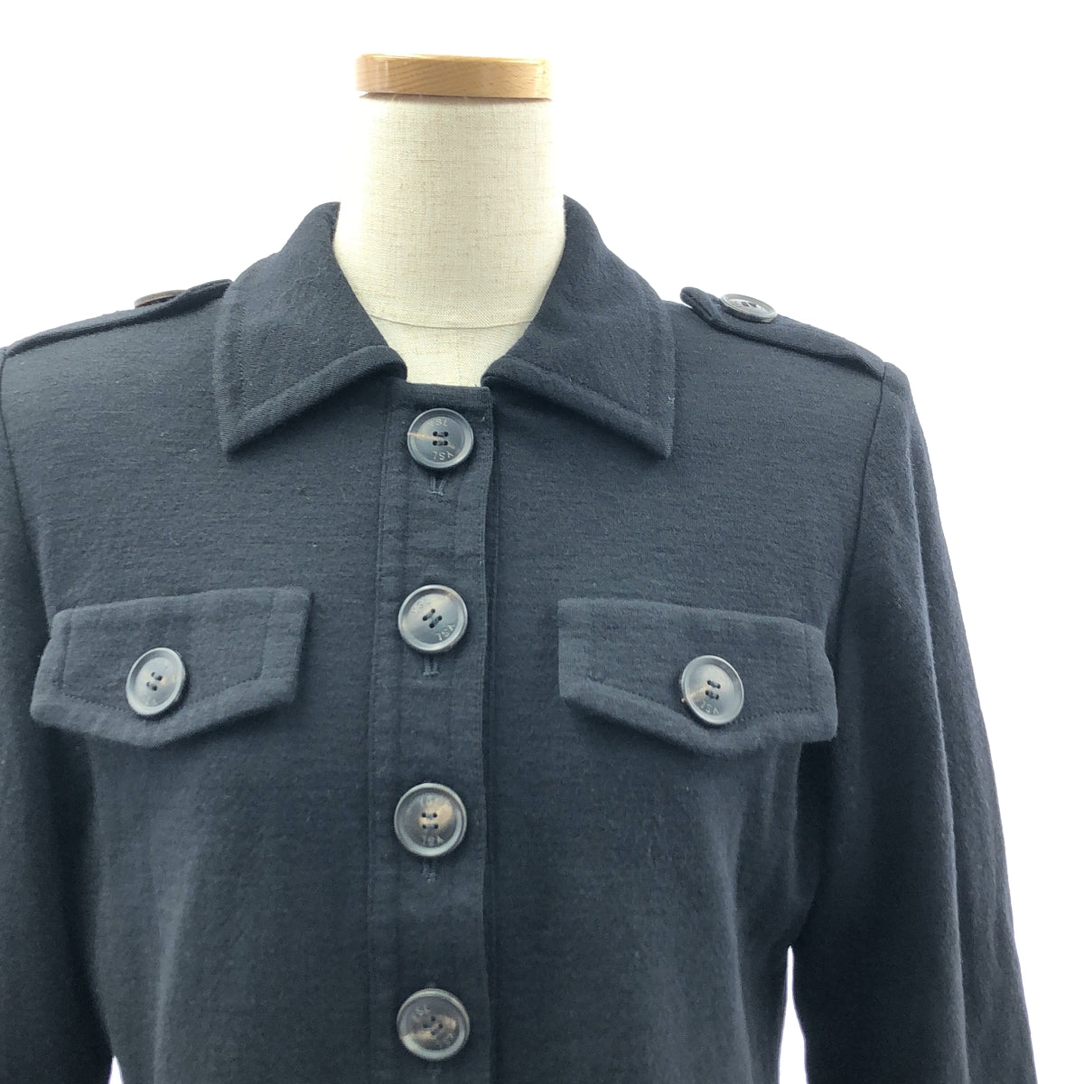 伊夫聖羅蘭 | 羊毛標誌紐扣軍裝雙口袋洋裝 | M碼 | 黑色 | 女款