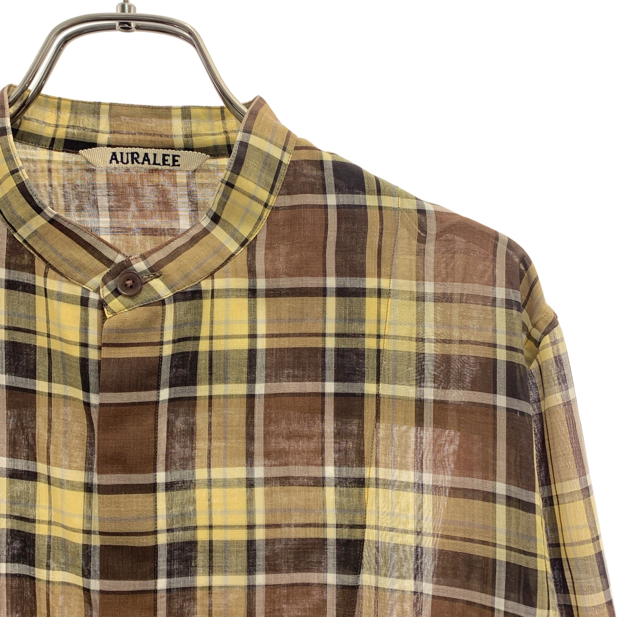 AURALEE / オーラリー | 2021AW | WOOL RECYCLE POLYESTER SHEER CLOTH STAND COLLAR SHIRT ウール ポリエステル チェック スタンドカラー シャツ | 0 | レディース