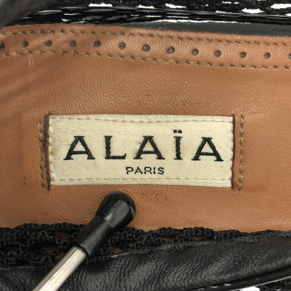 【미품】 ALAIA / 얼라이어 | 피쉬 넷 발레리나 플랫 펌프스 | 37 | 블랙 | 여성