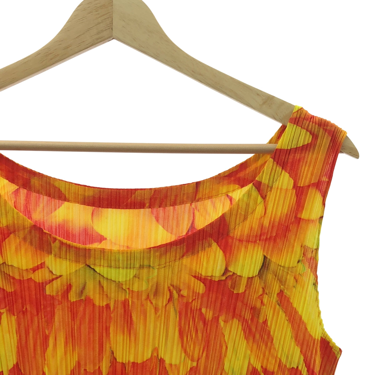 【美品】  PLEATS PLEASE ISSEY MIYAKE / プリーツプリーズイッセイミヤケ | ダリア 花柄 プリント フレア プリーツ ノースリーブ ワンピース | 4 | イエロー/オレンジ | レディース