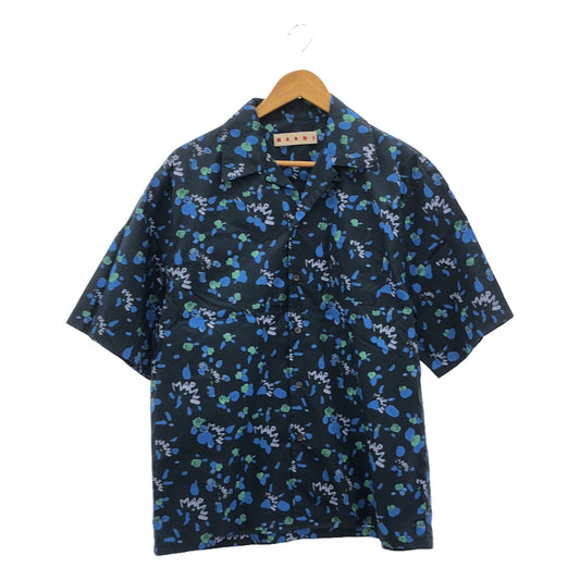 [Good Condition] MARNI | 2024SS | PRINT S/S SH / All-over Logo Open Collar Shirt | 48 | Navy | Men's