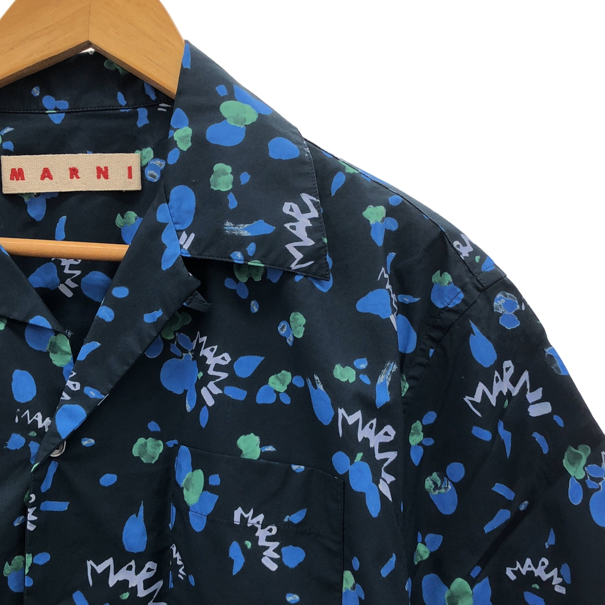 [Good Condition] MARNI | 2024SS | PRINT S/S SH / All-over Logo Open Collar Shirt | 48 | Navy | Men's