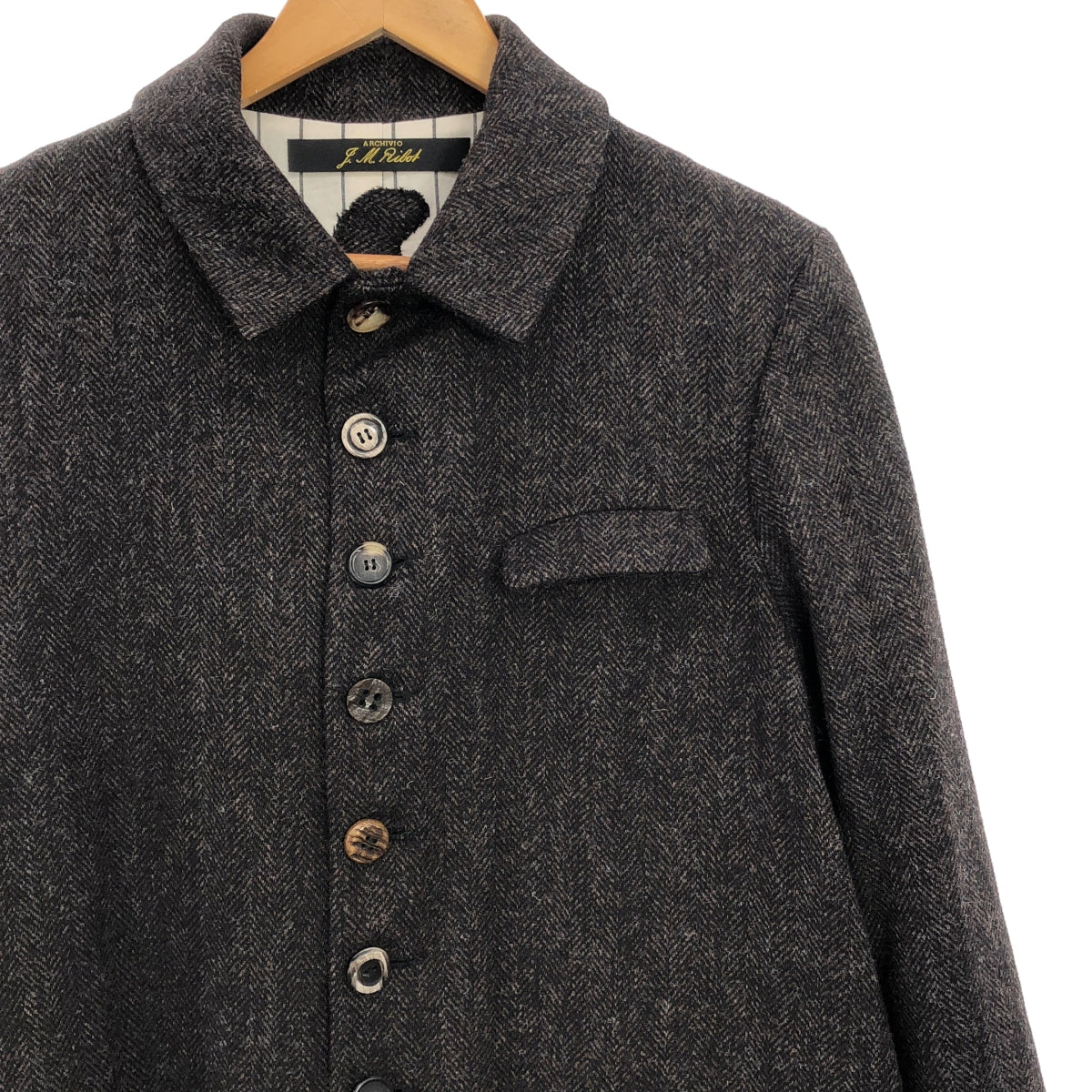 [Good condition] ARCHIVIO JMRibot | wool tweed coat / herringbone tweed long coat / fully lined | size 44 | dark brown | men's