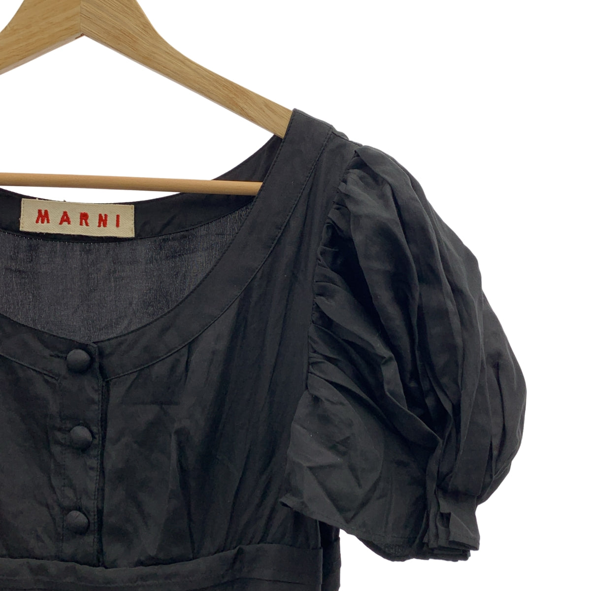 MARNI / マルニ | シルク パフスリーブ タック バルーン 半袖ワンピース | 36 | レディース