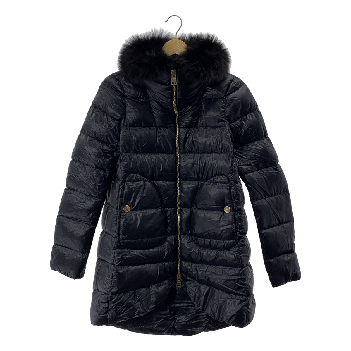 HERNO | 狐狸毛輕薄羽絨大衣 | 40碼 | 黑色 | 女款
