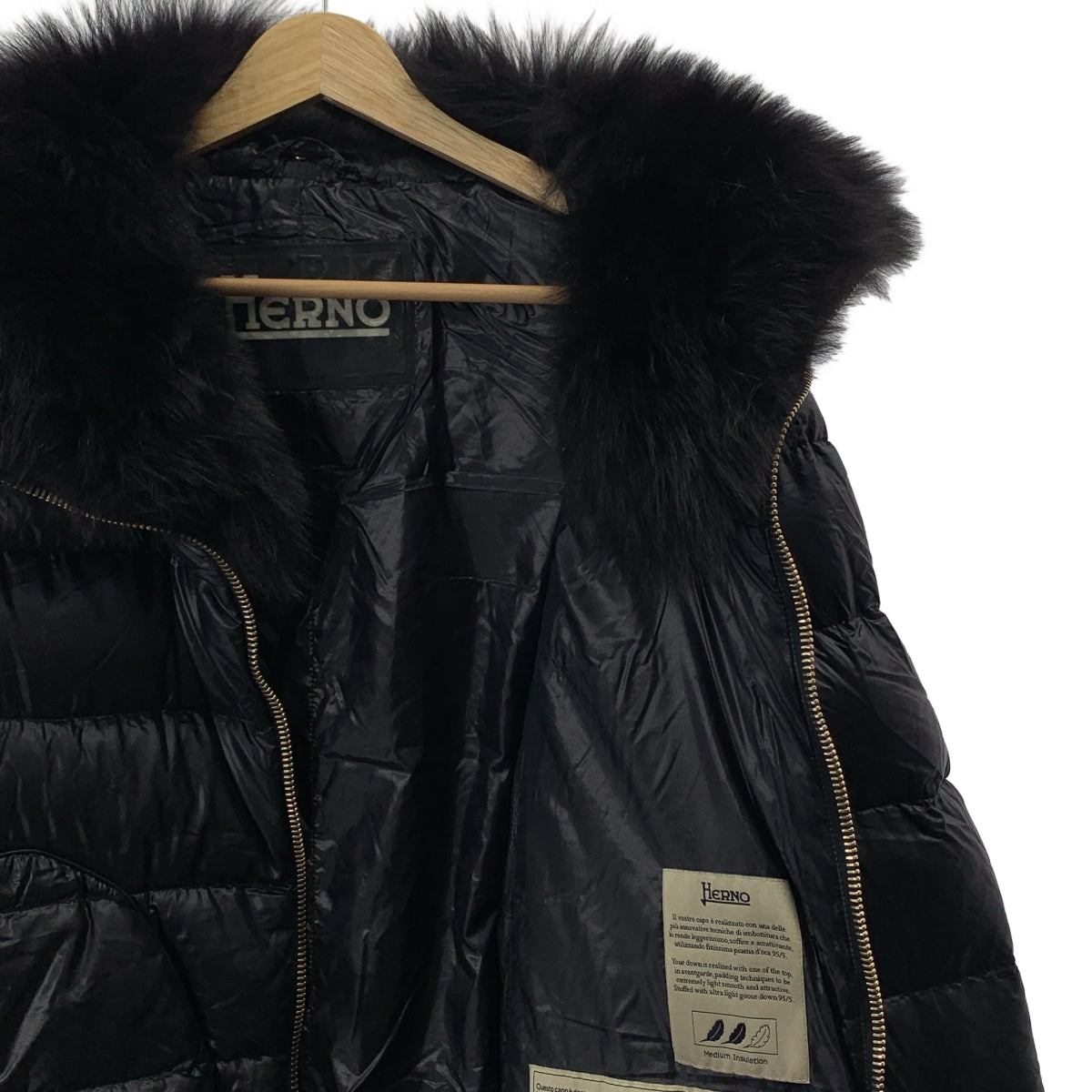 HERNO | 狐狸毛輕薄羽絨大衣 | 40碼 | 黑色 | 女款