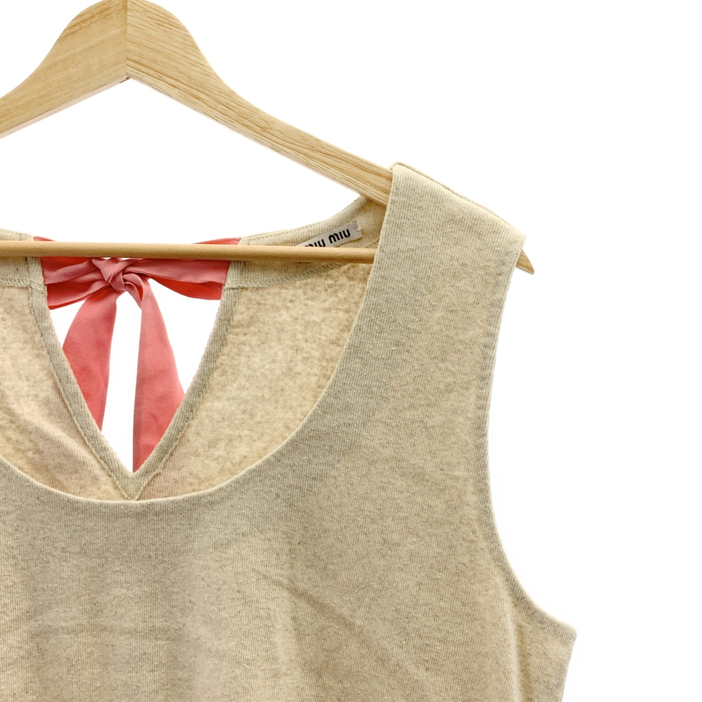 miu miu / 뮤 뮤 | 코튼 다른 소재 전환 백 리본 프릴 블라우스 탑스 | L |