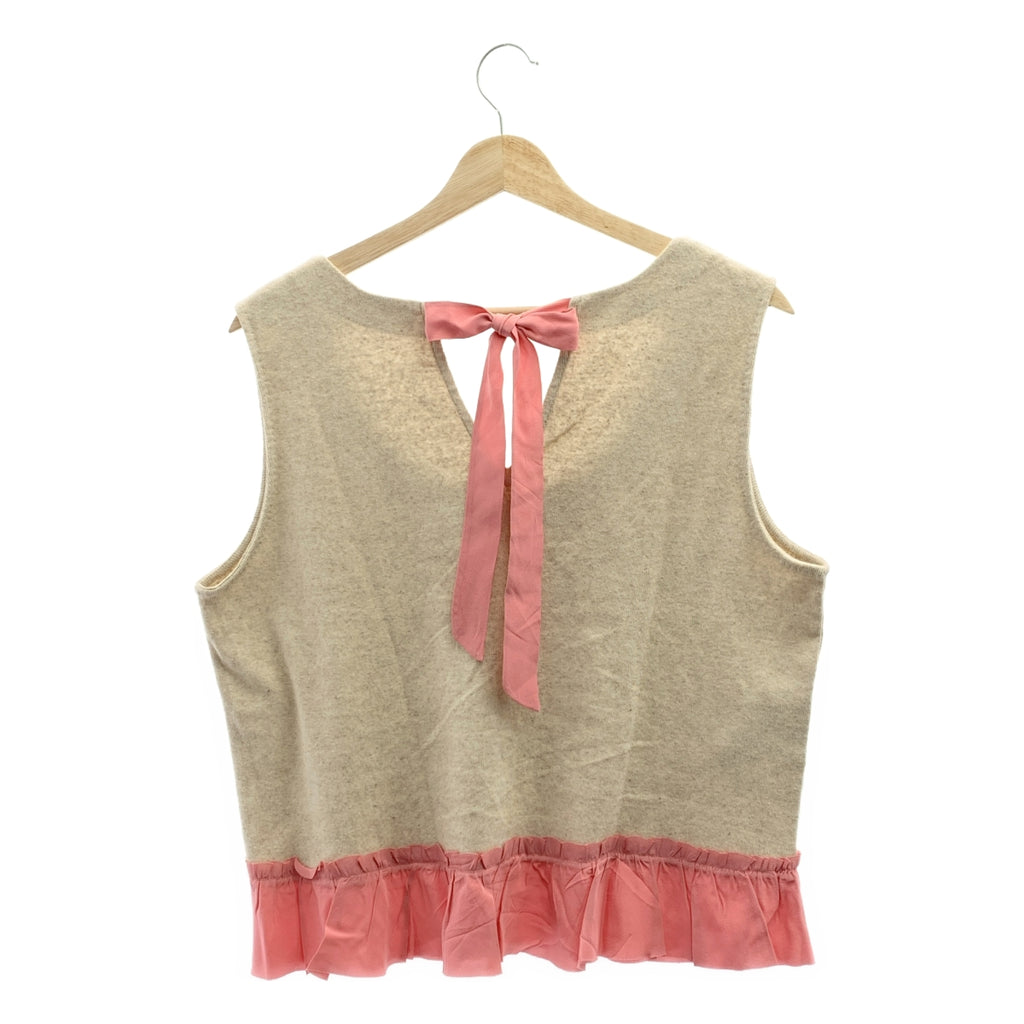 miu miu / 뮤 뮤 | 코튼 다른 소재 전환 백 리본 프릴 블라우스 탑스 | L |