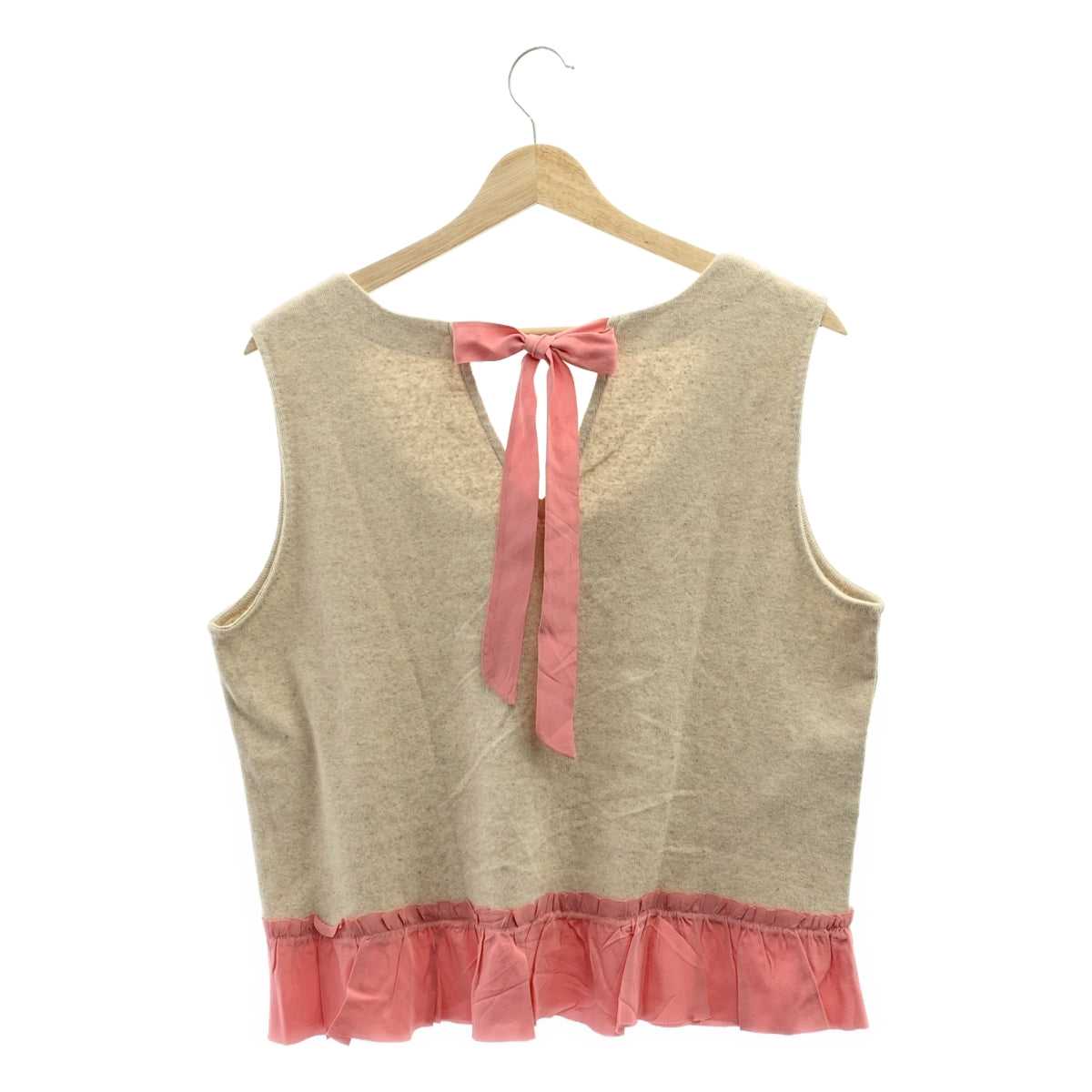 miu miu / 뮤 뮤 | 코튼 다른 소재 전환 백 리본 프릴 블라우스 탑스 | L |