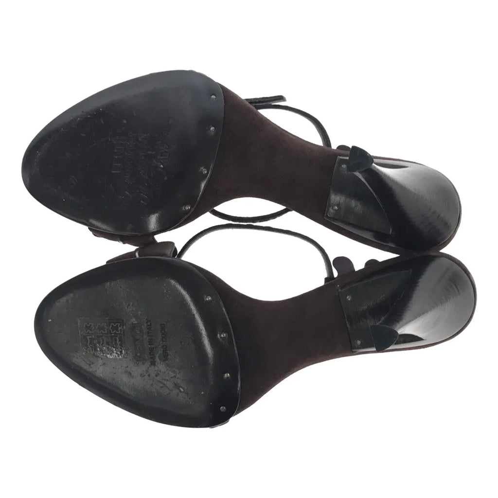 【美品】  FENDI / フェンディ | スエードレザー アンクルストラップ ヒールサンダル | 36 1/2 | ブラウン | レディース