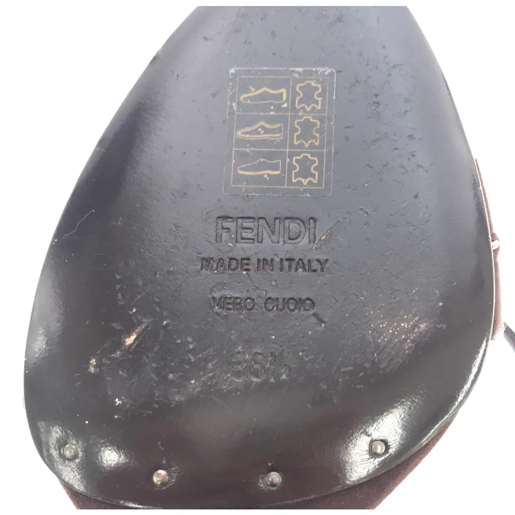 【美品】  FENDI / フェンディ | スエードレザー アンクルストラップ ヒールサンダル | 36 1/2 | ブラウン | レディース