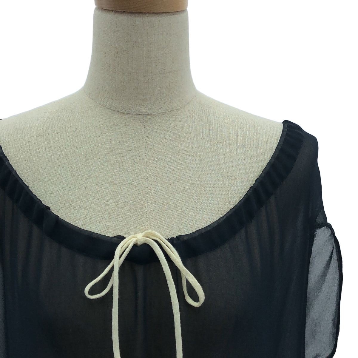 【미품】 COMME des GARCONS / 콤데 갤슨 | 프릴 장식 드로 스트링 시어 드레스 원피스 | 네이비 | 여성