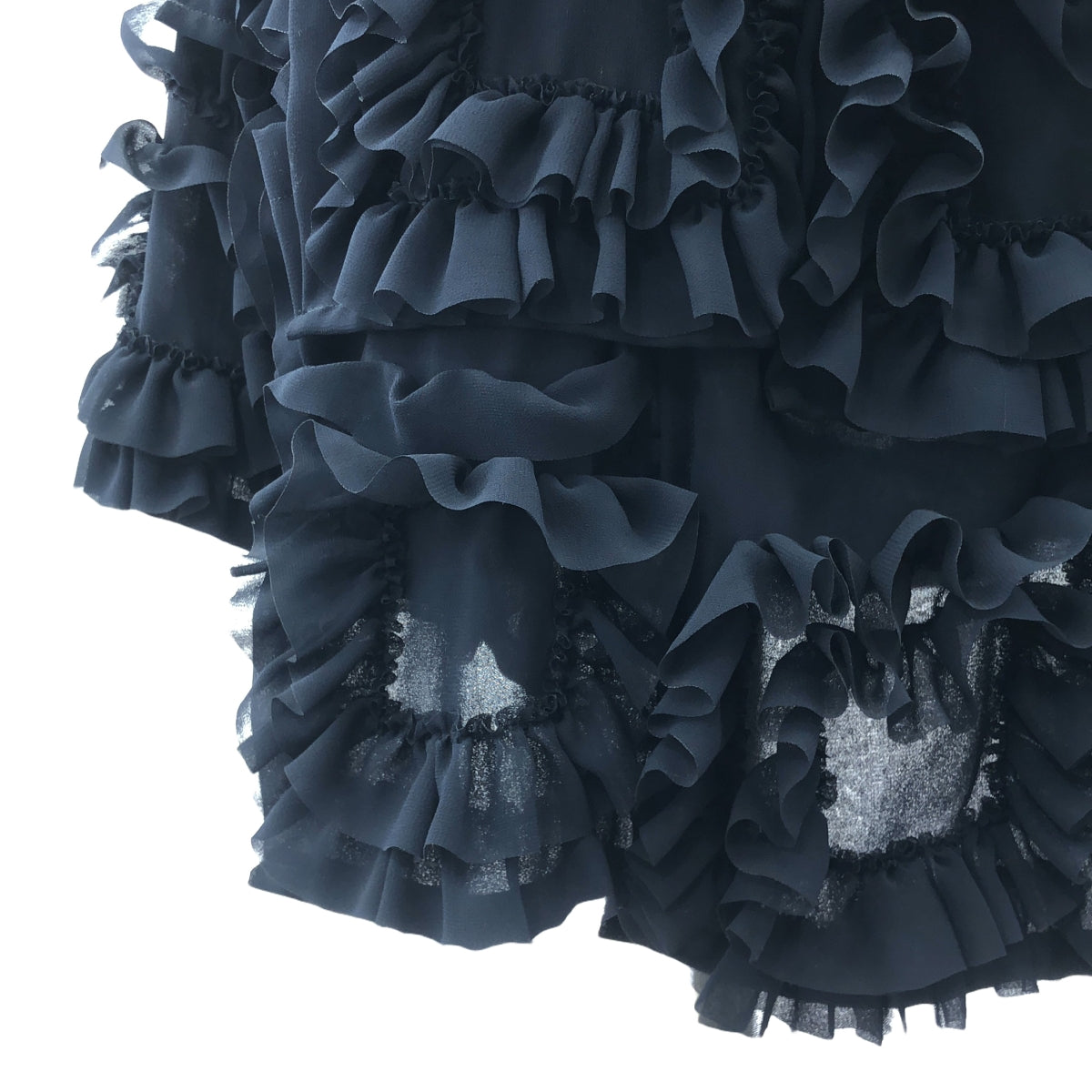 【미품】 COMME des GARCONS / 콤데 갤슨 | 프릴 장식 드로 스트링 시어 드레스 원피스 | 네이비 | 여성