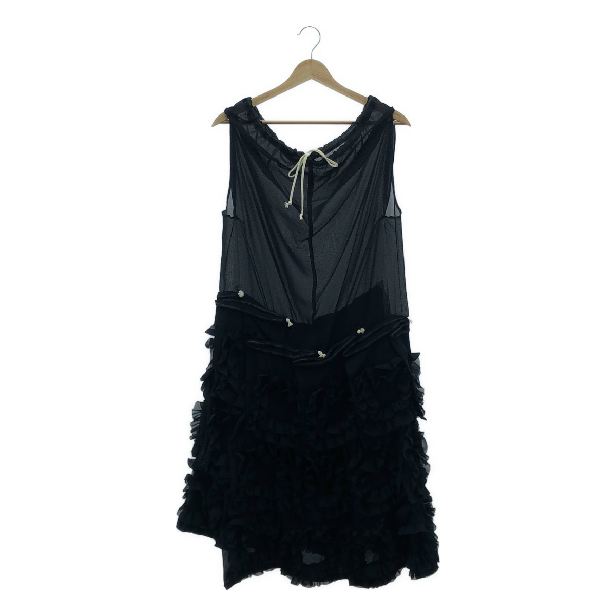 【미품】 COMME des GARCONS / 콤데 갤슨 | 프릴 장식 드로 스트링 시어 드레스 원피스 | 네이비 | 여성