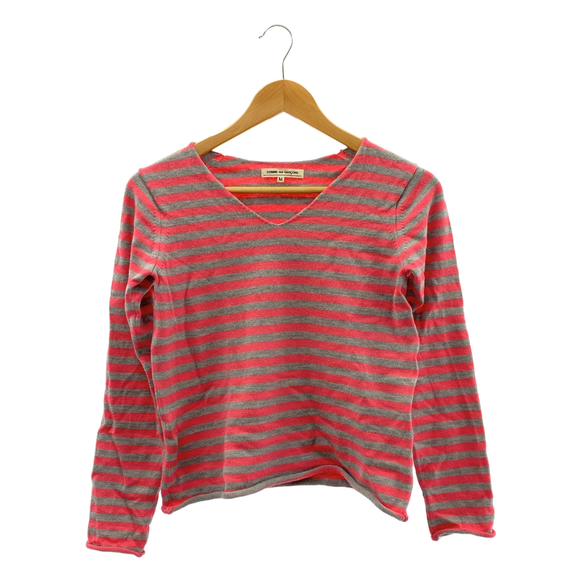 COMME des GARCONS / コムデギャルソン | ウール ボーダー Vネック ニット | M | グレー/ピンク | レディース