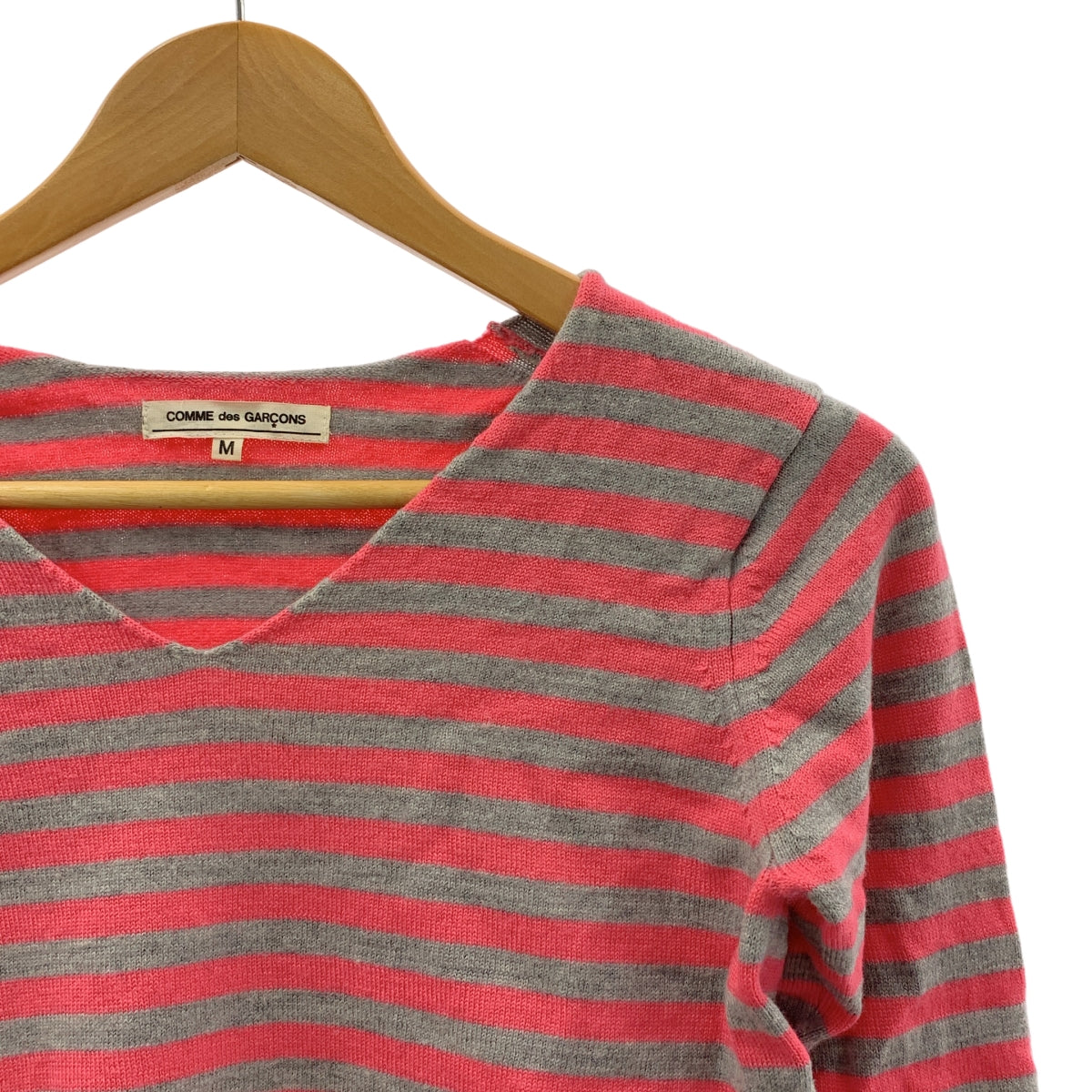 COMME des GARCONS / コムデギャルソン | ウール ボーダー Vネック ニット | M | グレー/ピンク | レディース