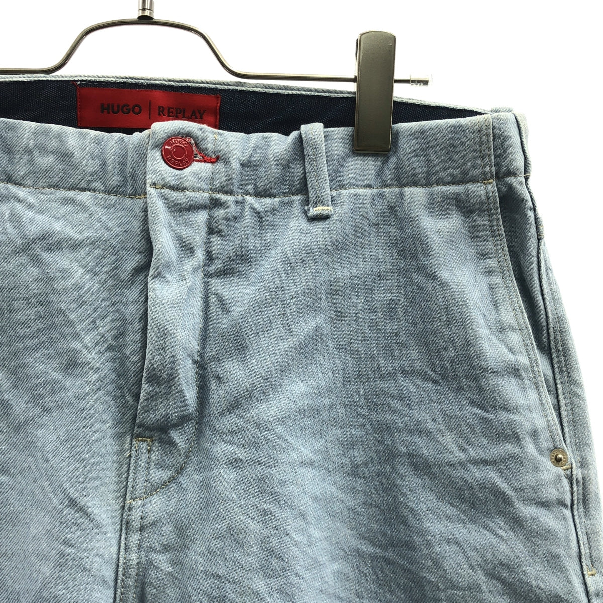 REPLAY / リプレイ | HUGO ロゴレザーパッチ デニムパンツ | 31 | インディゴ | メンズ