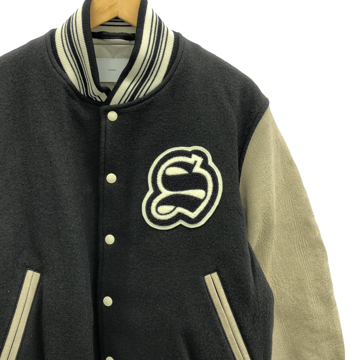 【新品】  SUGARHILL / シュガーヒル | 2022AW | GILL LEATHER STADIUM JACKET スタジャン ジャケット | 2 | PALE BLACK × WHITE GILL | メンズ