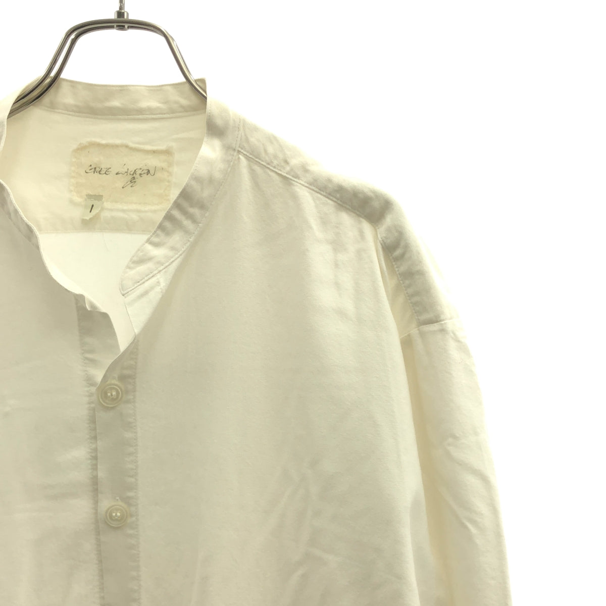 GREG LAUREN / グレッグローレン | 再構築 ストライプ 切替 バンドカラーシャツ | S | ホワイト/ネイビー/アイボリー | メンズ