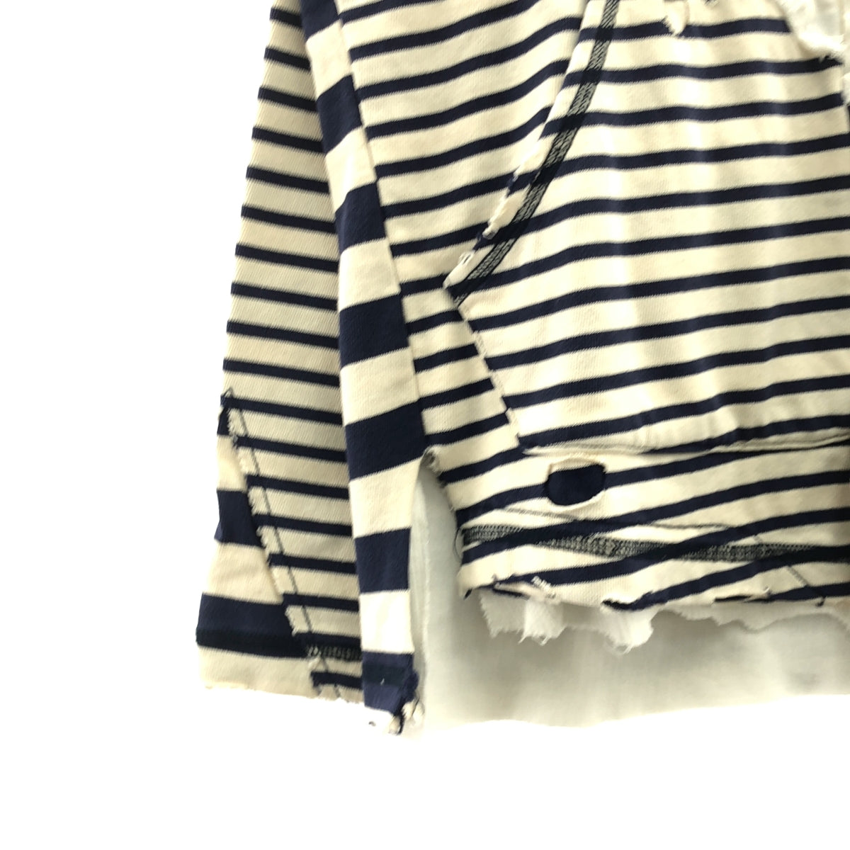 GREG LAUREN / グレッグローレン | 再構築 ストライプ 切替 バンドカラーシャツ | S | ホワイト/ネイビー/アイボリー | メンズ