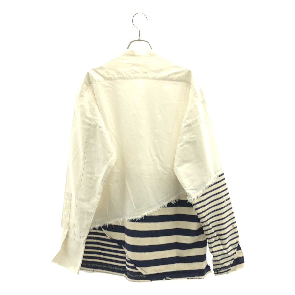 GREG LAUREN / グレッグローレン | 再構築 ストライプ 切替 バンドカラーシャツ | S | ホワイト/ネイビー/アイボリー | メンズ