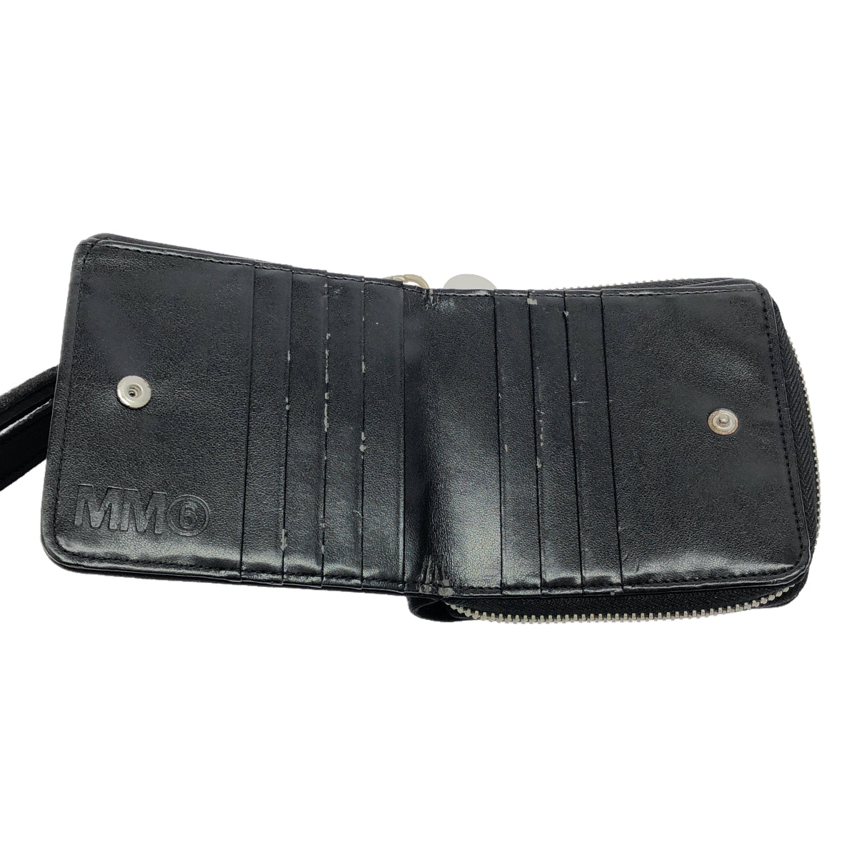 MM6 Maison Margiela | Bi-fold round zip wallet with neck strap | Black | Women's