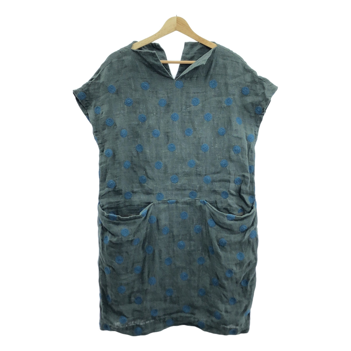 mina perhonen / 미나펠호넨 | 린넨 도트 오픈 컬러 원피스 | 38 | 차콜 / 블루 | 여성