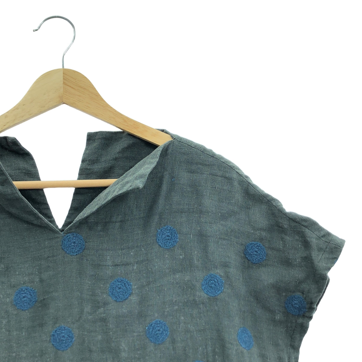 mina perhonen / 미나펠호넨 | 린넨 도트 오픈 컬러 원피스 | 38 | 차콜 / 블루 | 여성