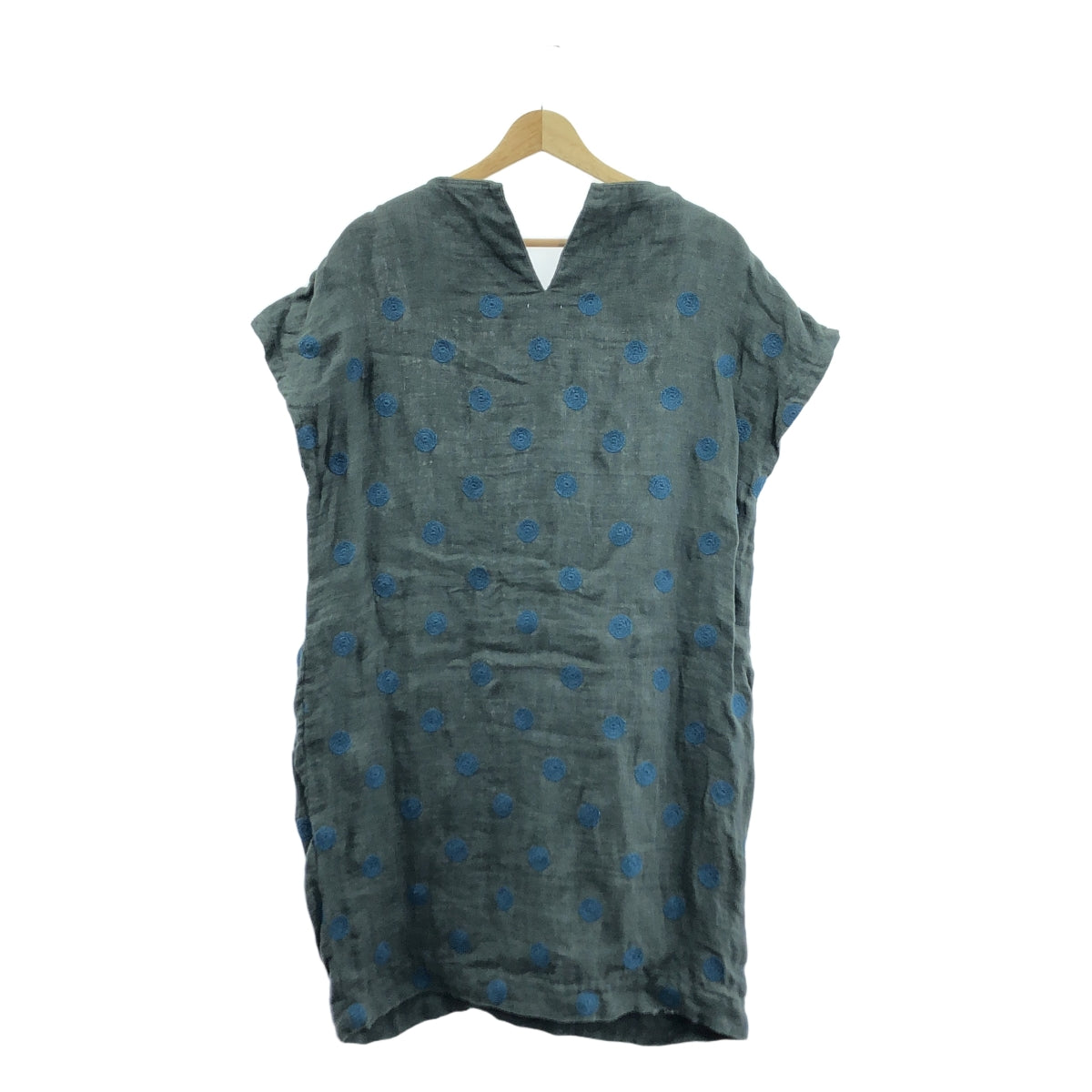mina perhonen / 미나펠호넨 | 린넨 도트 오픈 컬러 원피스 | 38 | 차콜 / 블루 | 여성