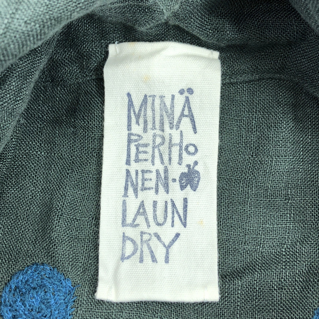 mina perhonen / ミナペルホネン | リネン ドット オープンカラー ワンピース | 38 | チャコール / ブルー | レディース
