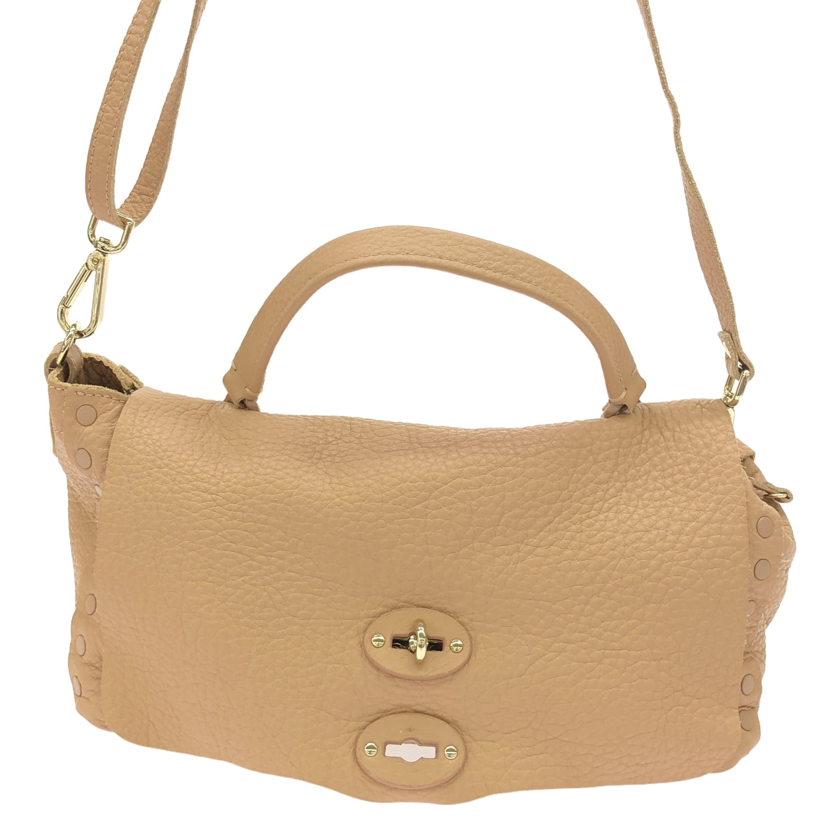 扎內拉托 |皮革 Postina 雙向翻蓋手提包，配肩帶 |粉紅色 |女性的