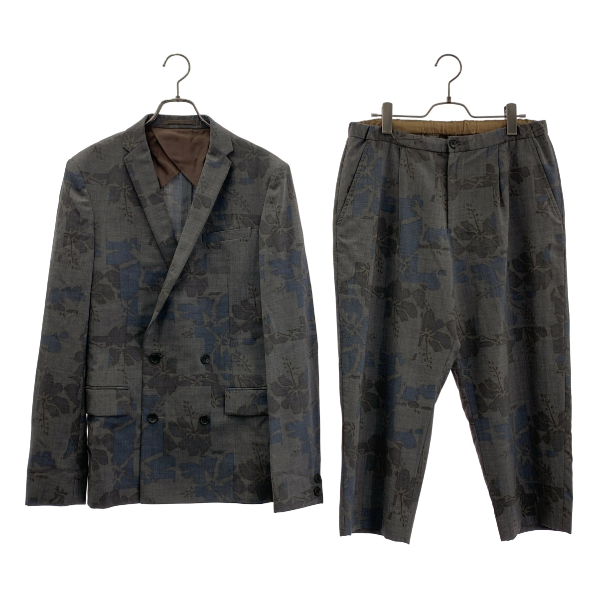 kolor / カラー | セットアップ / ウール フラワープリント ダブル テーラードジャケット / タック イージースラックス | - / 2 | グレー | メンズ