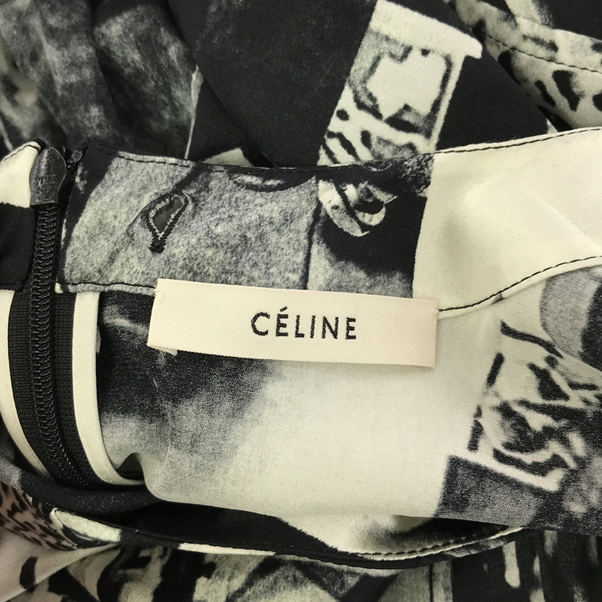 【미품】 CELINE / 셀린느 | 2018SS | 피비기 실크 팩토리 프린트 전사 원피스 | 36 | 블랙/화이트 | 여성