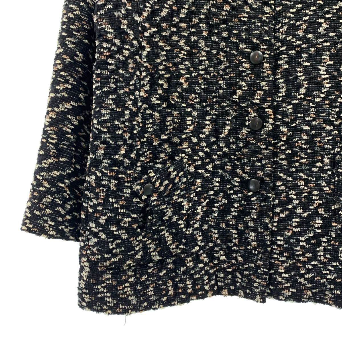 HANAE MORI / ハナエ　モリ | セットアップ ウール ツイード ノーカラー ジャケット / サイドジップ スカート / 総裏地 | 40 | ブラック系 | レディース