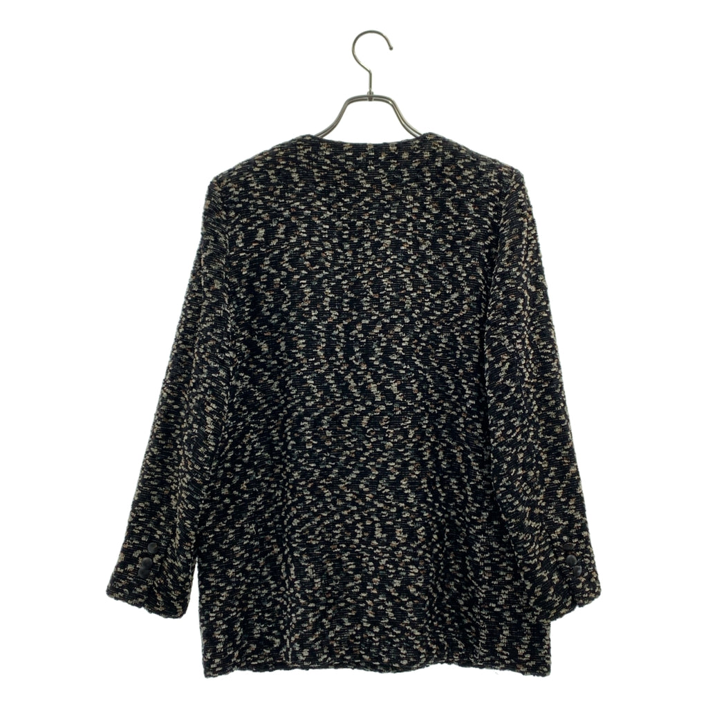 HANAE MORI / ハナエ　モリ | セットアップ ウール ツイード ノーカラー ジャケット / サイドジップ スカート / 総裏地 | 40 | ブラック系 | レディース