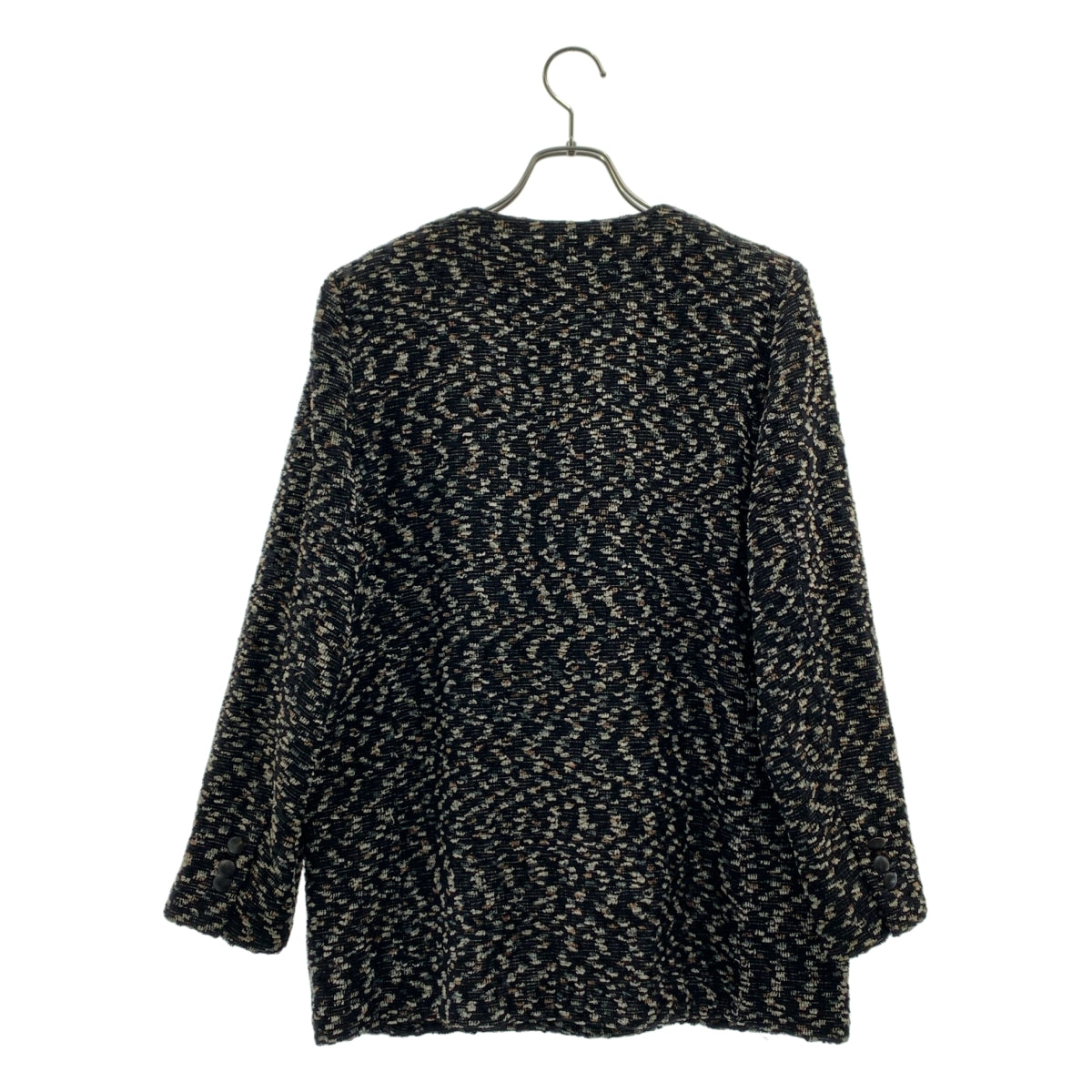 HANAE MORI / ハナエ　モリ | セットアップ ウール ツイード ノーカラー ジャケット / サイドジップ スカート / 総裏地 | 40 | ブラック系 | レディース