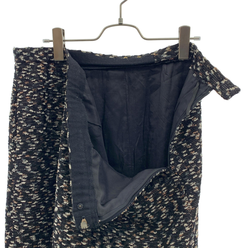 HANAE MORI / ハナエ　モリ | セットアップ ウール ツイード ノーカラー ジャケット / サイドジップ スカート / 総裏地 | 40 | ブラック系 | レディース