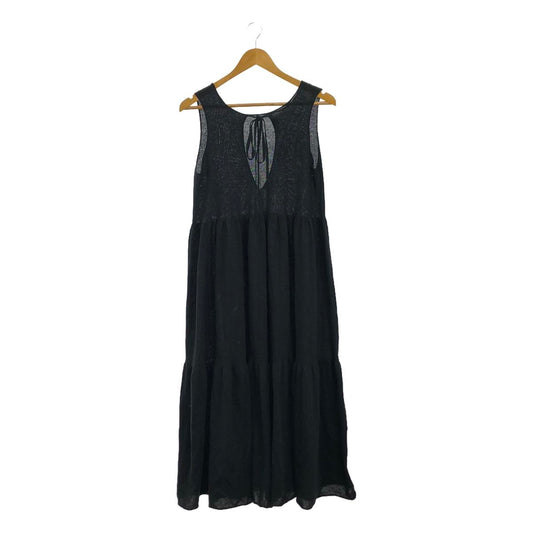 wa...lance / Walance | Cotton linen gathered dress one piece | Black | Women's