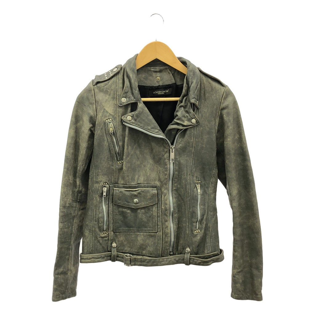 Deuxieme Classe / ドゥーズィエムクラス | 【 GOLDEN GOOSE / ゴールデングース 】 牛革 カウレザー スタッズ ダメージ加工  ダブルライダース ジャケット / 総裏地 | S | グレー系 | レディース