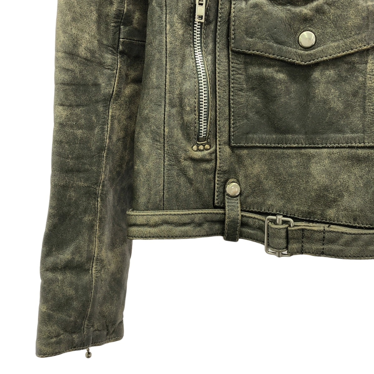 Deuxieme Classe | [GOLDEN GOOSE] 牛皮鉚釘做舊雙騎士夾克 / 全襯裡 | S | 灰色 | 女款